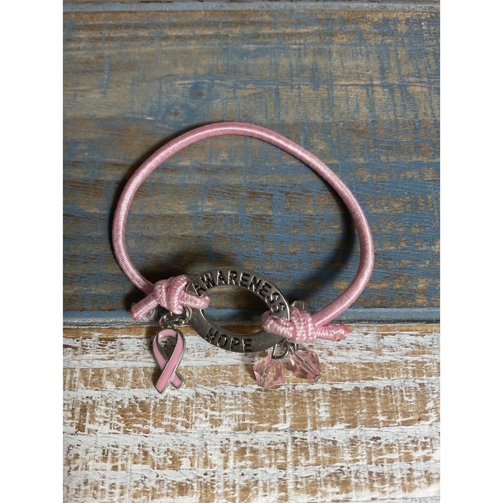 Breast Cancer Awareness Hope Pink Cord Bracelet With Charm